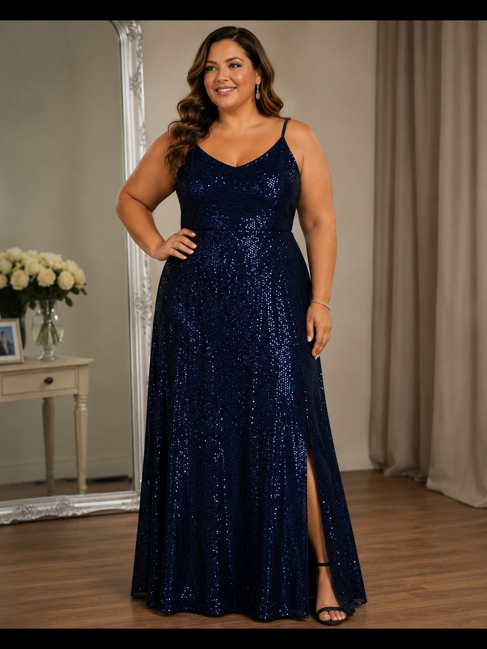 NWT Jump Apparel Navy Sequin Maxi  Elegant Evening Dress Sz 20W